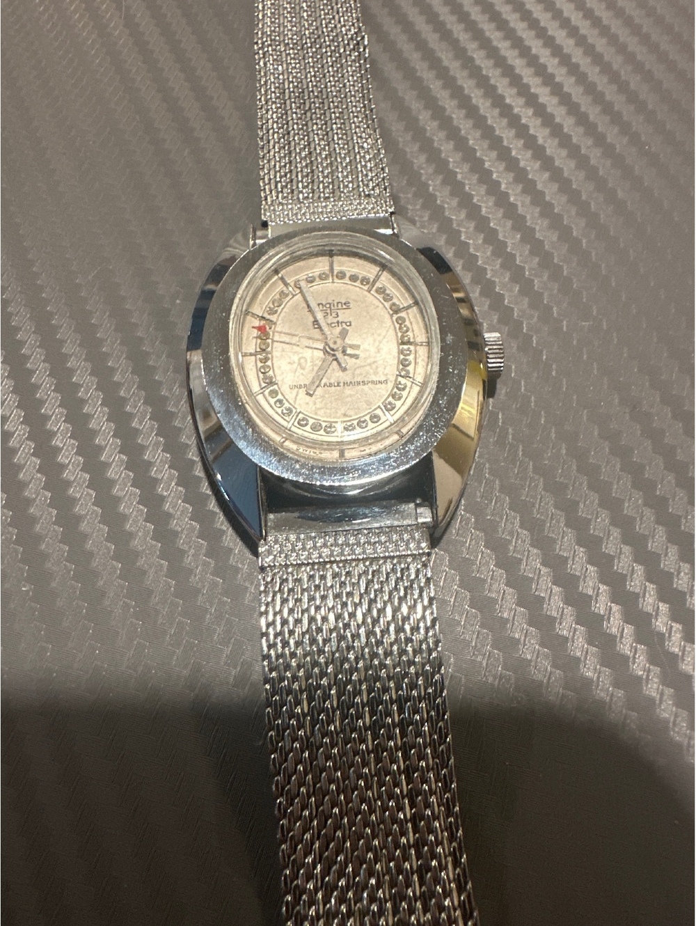 Vintage Longine 23 Electra Swiss Mechanical Watch Crystal Dial Mesh Band WORKING